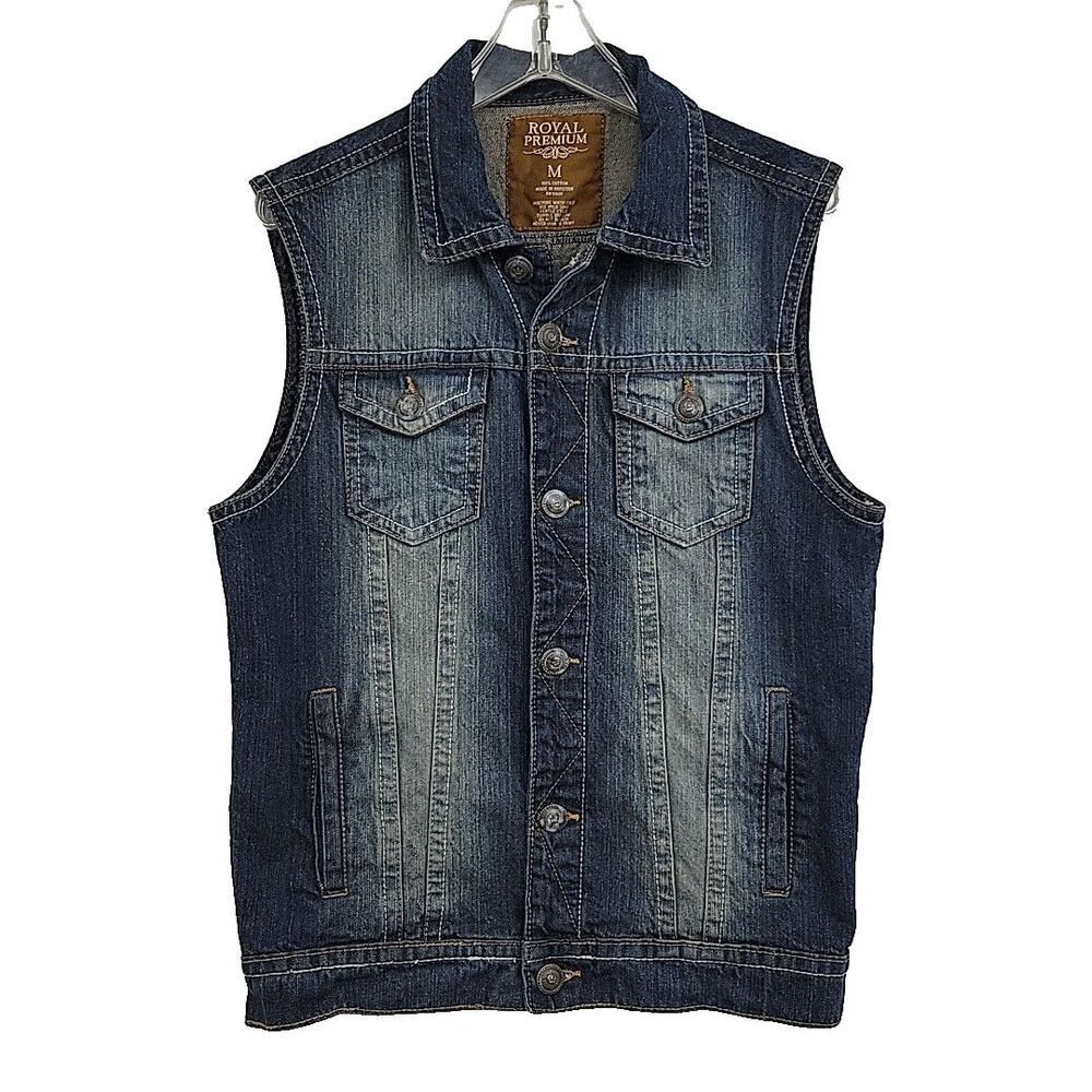 Royal Premium Womens Denim Vest Size Medium LOOK Verdigris on Buttons
